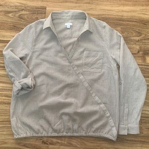 J Jill pale tan striped blouse, medium, very light cotton.